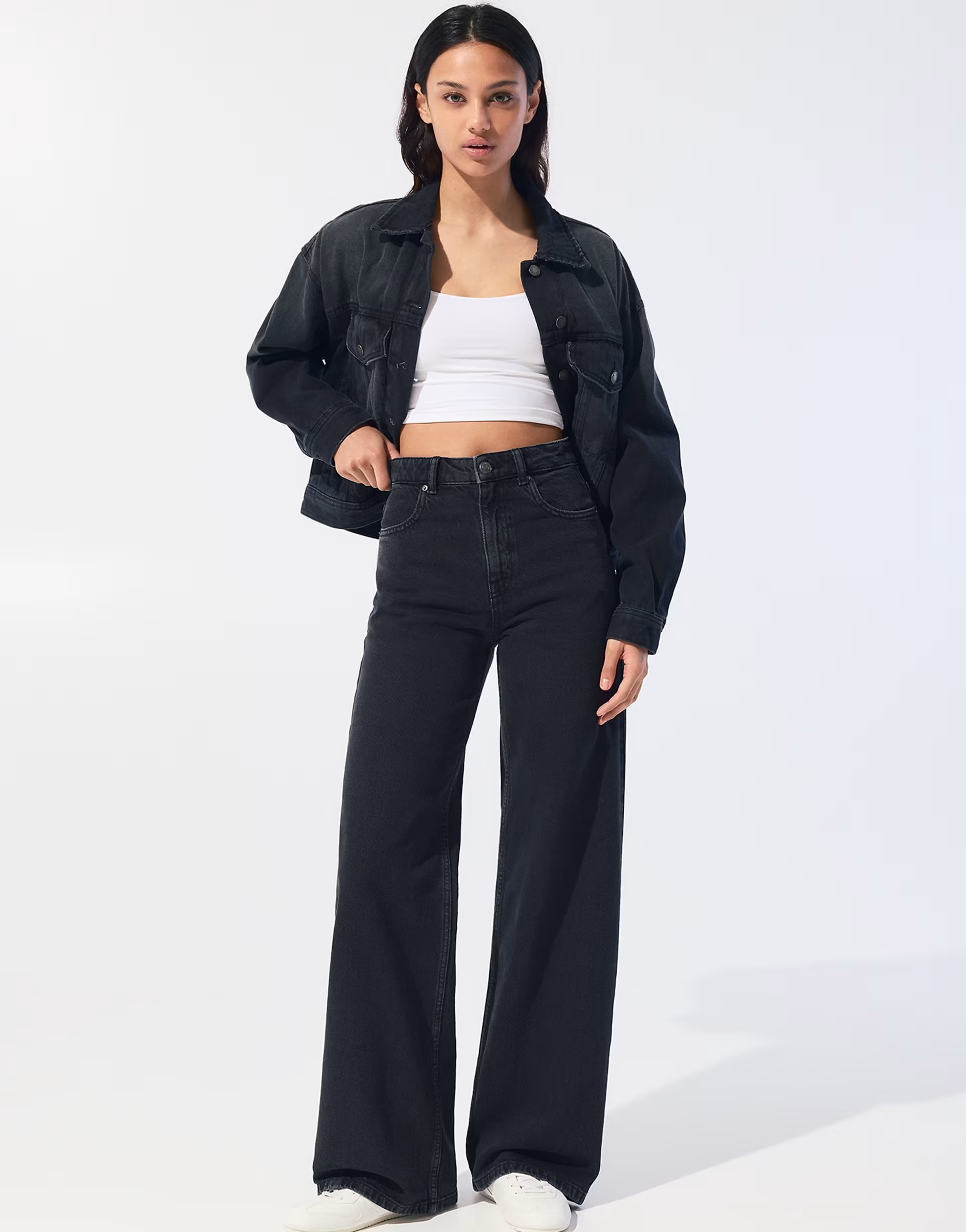 Pull&Bear high waist wide leg jeans in black | ASOS (Global)
