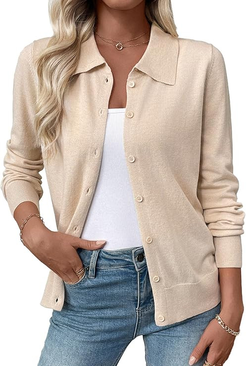 EVALESS Cardigan Sweaters for Women Wool Blend Lightweight Trendy Long Sleeve Lapel Collar Button... | Amazon (US)