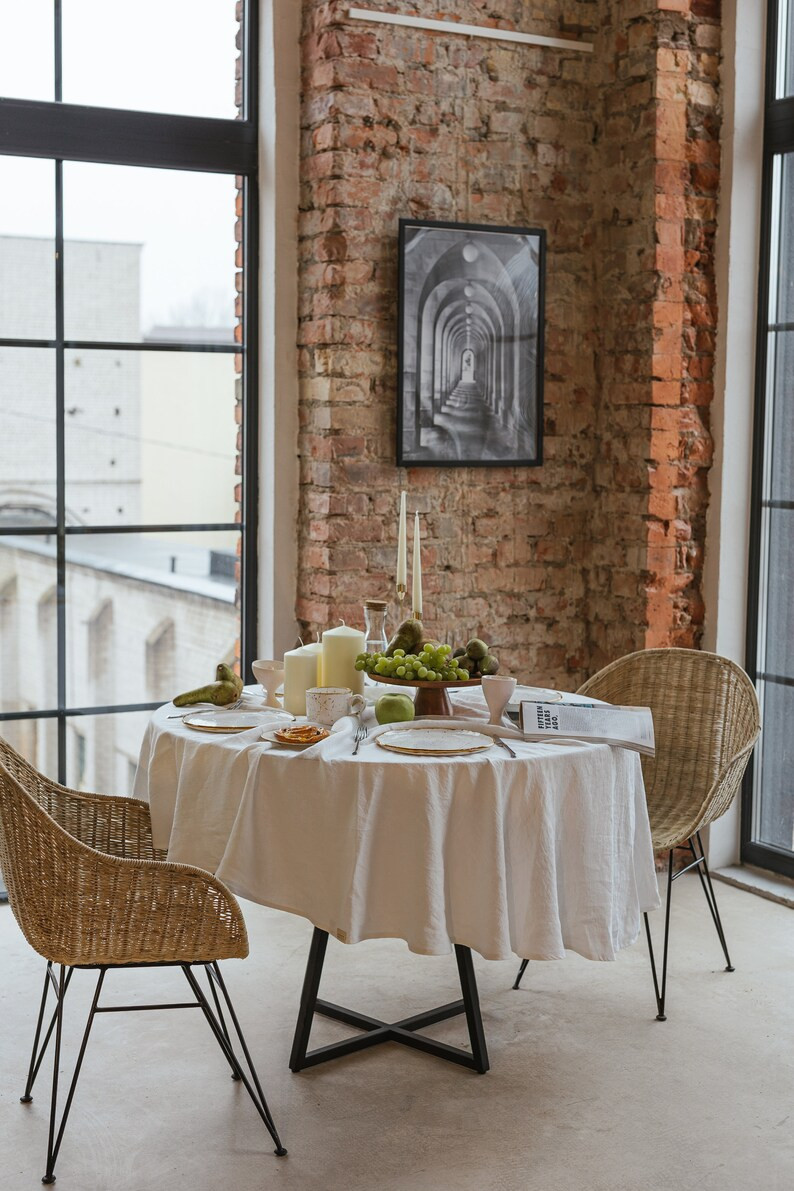 White Linen Table Cloth, Stonewashed Cloth, Elegant Washable Luxury Table Cloth, Gathering Round ... | Etsy (US)