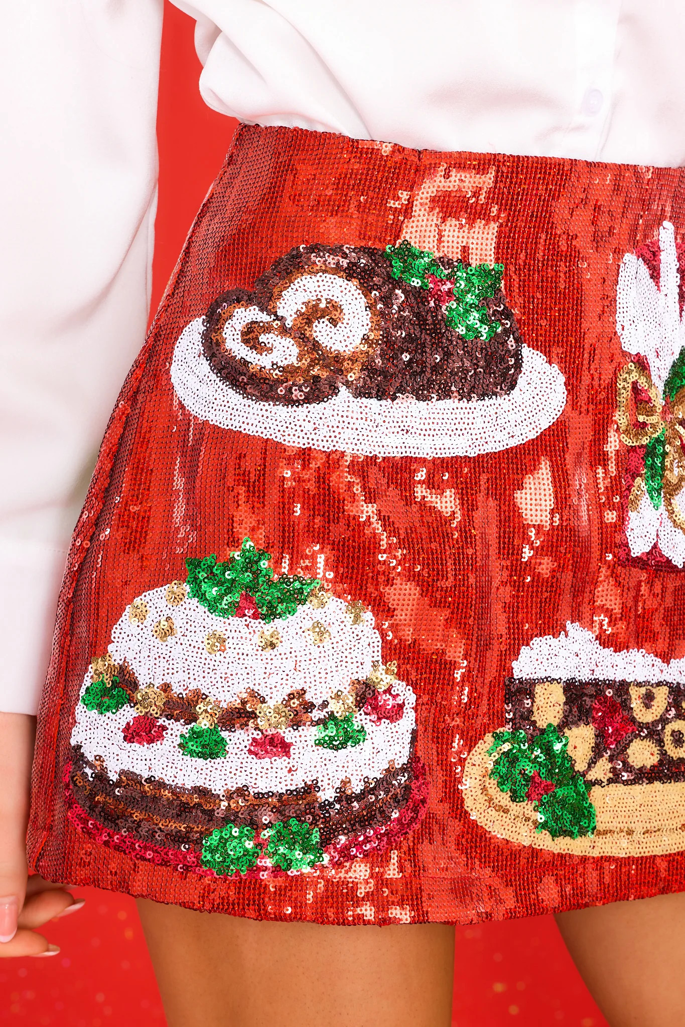 Red Sequin Christmas Food Skort | Red Dress 