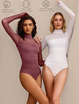 Avidlove Women Long Sleeve Bodysuit Turtle Neck Shapewear Body Suits Mesh One Piece Leotard Shirt... | Amazon (US)