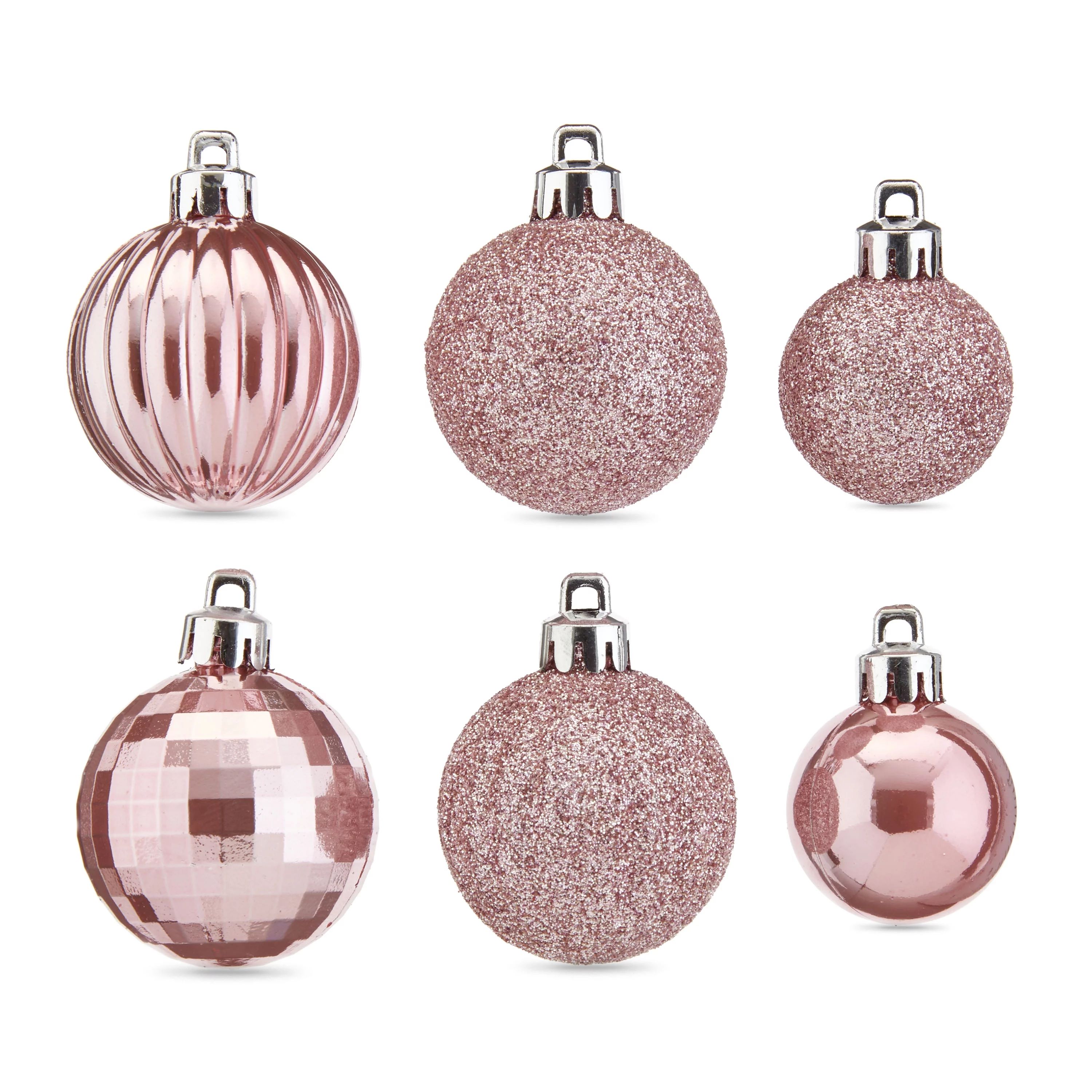 Holiday Time Multi-Textured Shatterproof Christmas Mini Ornaments, Light Pink, 20 Count | Walmart (US)