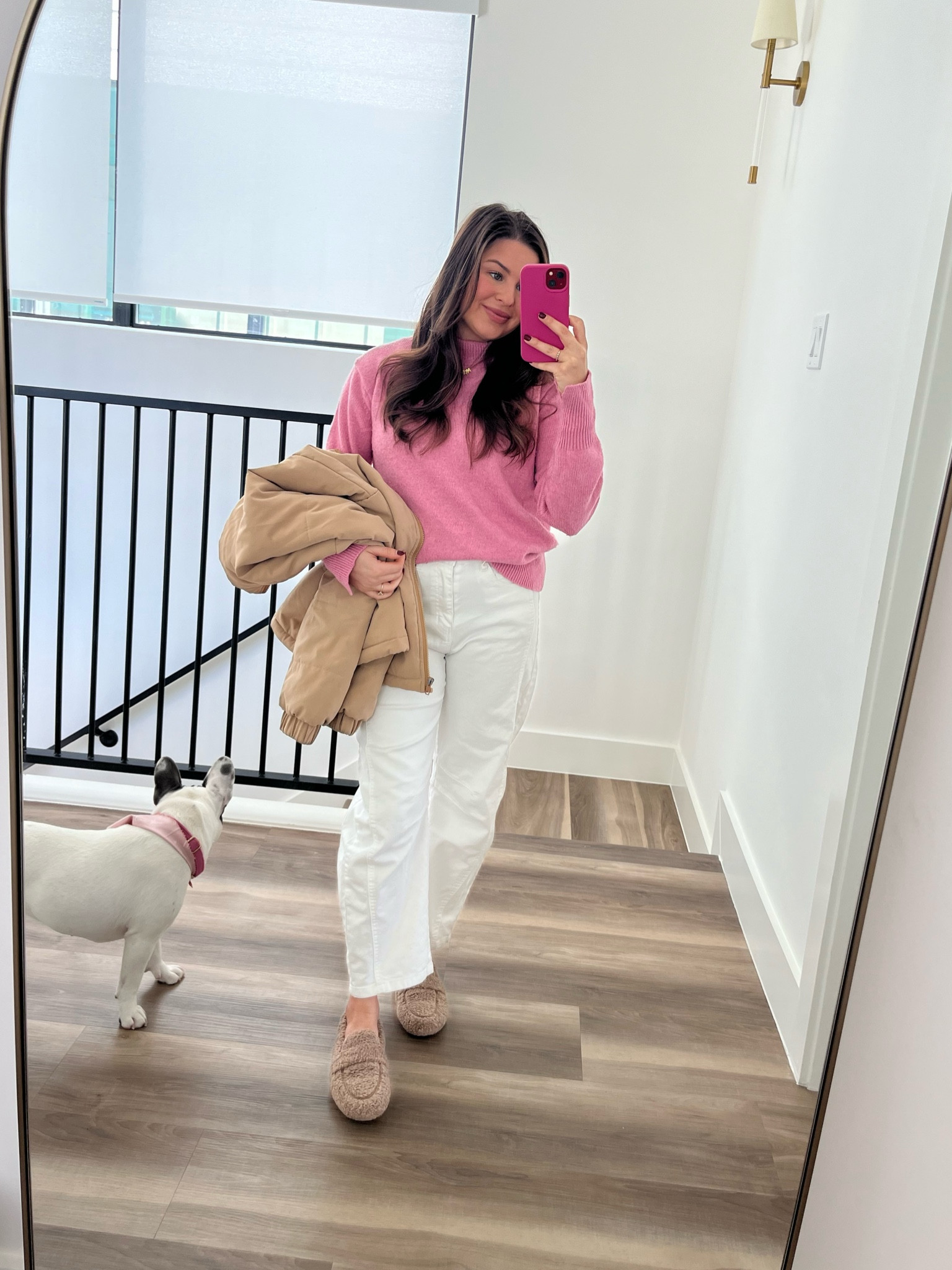 Barrel pants and a pink sweater for this chilly day! These Teddy shoes are so comfy and I get so many compliments. They are from a company called the north shop! 

#LTKFindsUnder50