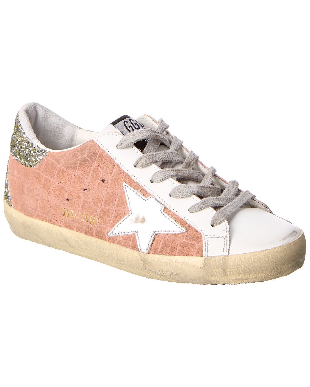 Golden Goose Superstar Croc-Embossed Suede & Glitter Sneaker | Gilt