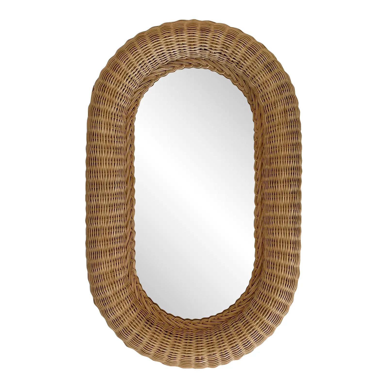 Late 20th Century Boho Wicker Oval Wall Mirror | Chairish