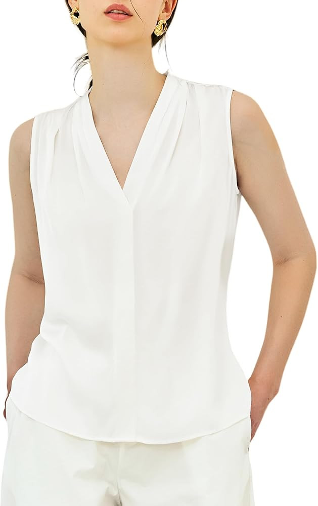 COLD POSH 19MM Mulberry Silk Blouse for Women Sleeveless V Neck Shirts Dressy Casual Womens Top f... | Amazon (US)