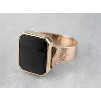 Antique Two Tone Gold Black Onyx Ring, Unisex Statement Jewelry | Etsy (US)