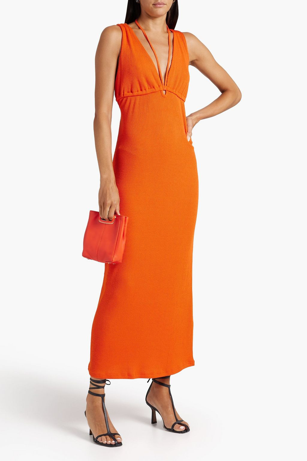 Orange Carmen ribbed jersey halterneck midi dress | WALTER BAKER | THE OUTNET | The Outnet (US and CA)