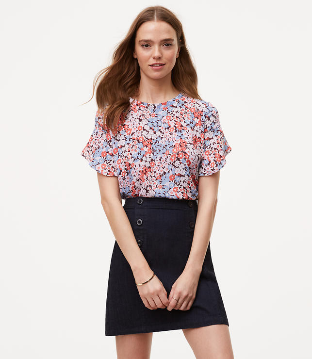 Petite Floral Petal Sleeve Clean Tee | LOFT