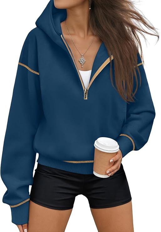 Trendy Queen Half Zip Pullover Cropped Hoodies for Women Y2k Cute Sweatshirts Jackets Fall Fashio... | Amazon (US)