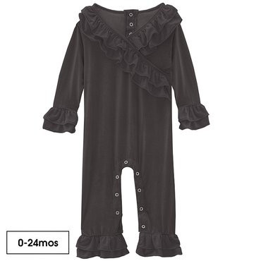 Long Sleeve Kimono Double Ruffle Romper in Midnight | KicKee Pants