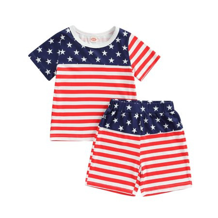 Binwwede Toddler 4th of July Outfit Printing Short Sleeve T-Shirt + Elastic Waist Shorts for Girls B | Walmart (US)
