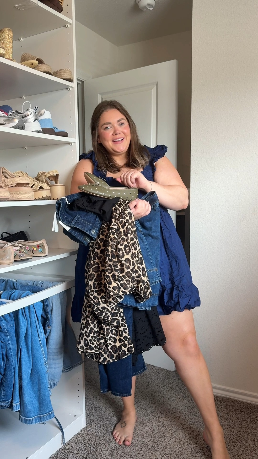 Walmart haul as a size 18. Xxl in black dress. Size 18 in denim skirt. Size 18 in jeans. Xxl in leopard dress. Size 10 in studded flats. Xxl in white ruffle top  

#LTKTall #LTKFindsUnder50 #LTKPlusSize