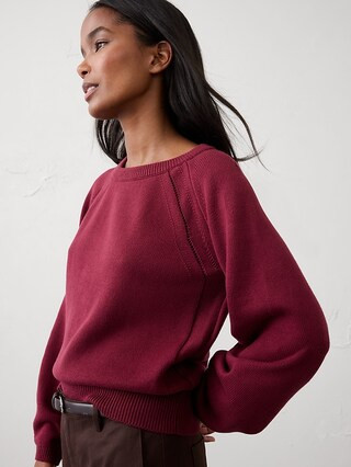 Cotton Pointelle Volume-Sleeve Sweater | Banana Republic Factory