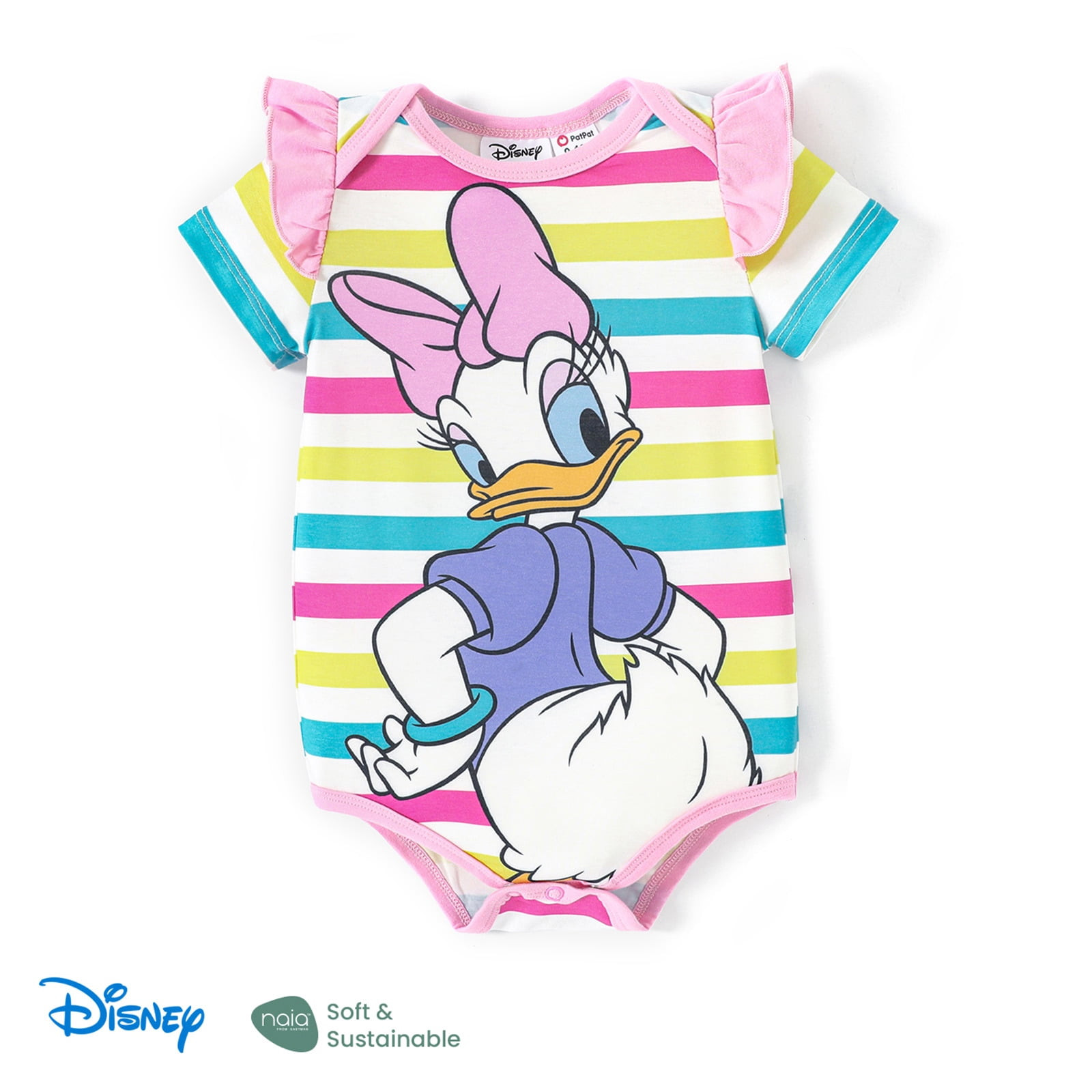 Disney Minnie Mouse Daisy Baby Girls Bodysuits Ruffled Short Sleeve Colorful Striped Onesies Romp... | Walmart (US)