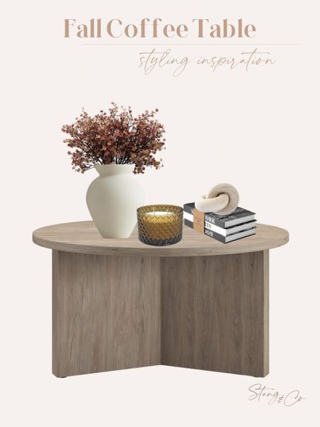 Style your coffee table for Fall! This grey washed table pairs with a large white vase, plum faux stems, a Fall candle, stack of books, and decorative knot. 

Fall style, fall decorations, decor inspiration, coffee table styling 

#LTKhome #LTKSeasonal #LTKunder50