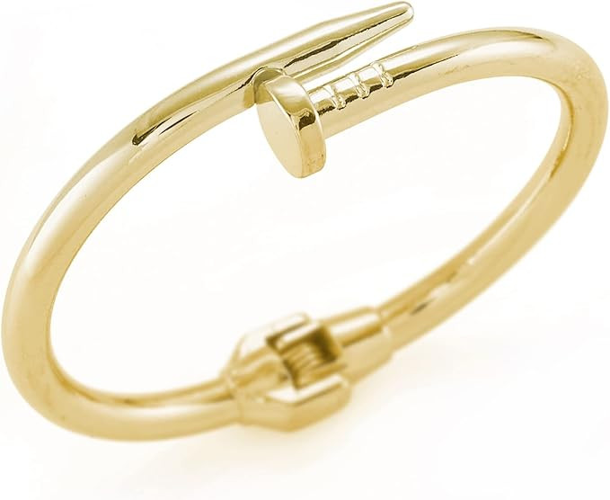 Pera Jewelry 14K Gold Plated Bangle Bracelet, Cuff Bracelets for Women with Gift Box, Buckled Nai... | Amazon (US)