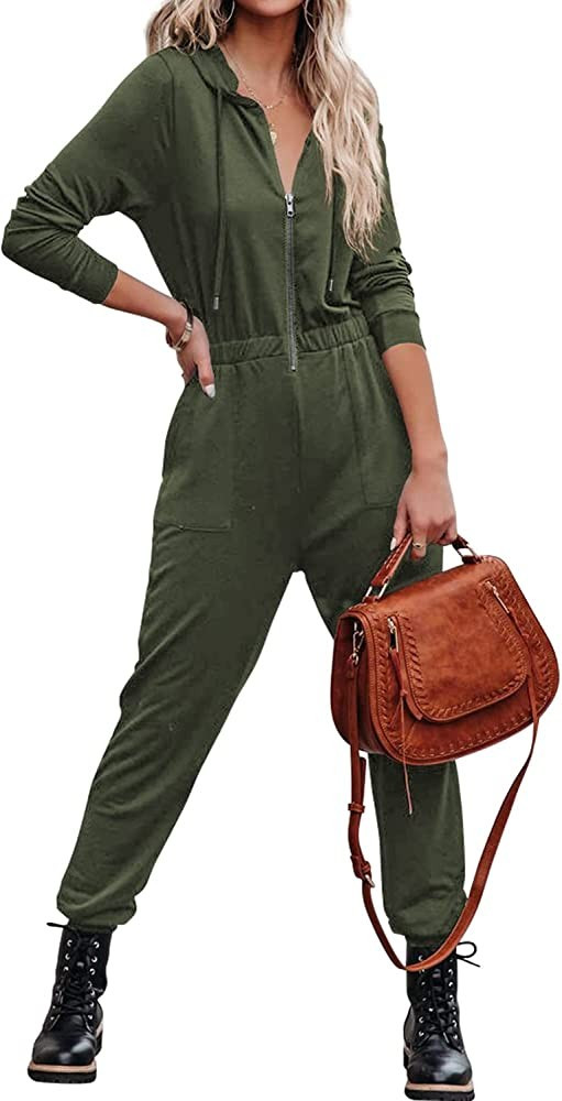 ReachMe Womens Long Sleeve Off Shoulder Jumpsuit with Pockets Elastic Waist Romper One Piece Jump... | Amazon (US)