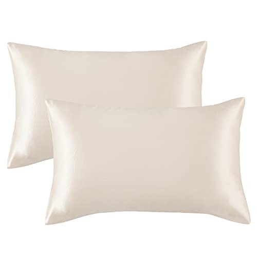 Bedsure Satin Pillowcase for Hair and Skin Queen -Beige Pillowcase 2 Pack 20x30 inches - Satin Pillo | Amazon (US)
