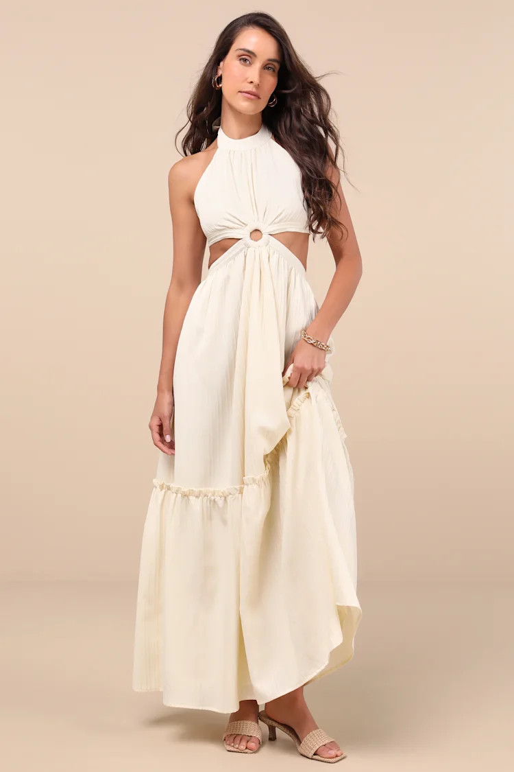 Island Vacay Cream Tie-Back Maxi Dress | Lulus