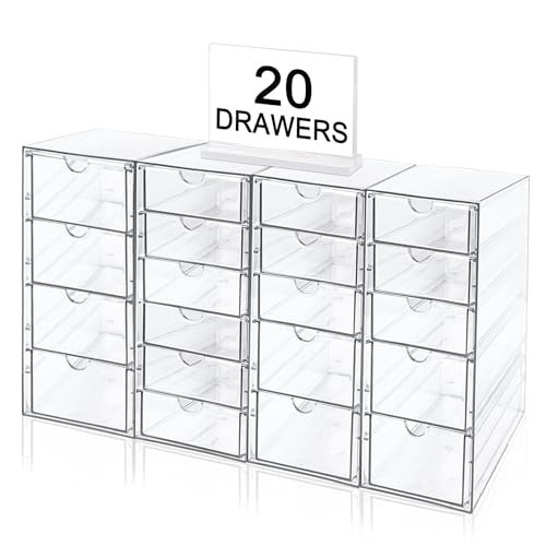 Acrylic Makeup Organizer with 20 Drawers, 4 Set Clear Storage Drawers, Acrylic Drawer Organizer and Storage for Desktop Office Supplies Make Up Pen Hair Accessories | Amazon (US)