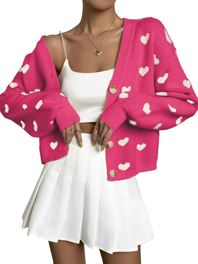 Verdusa Women's Long Sleeve Print Button Front V Neck Knit Sweater Cardigan | Amazon (US)