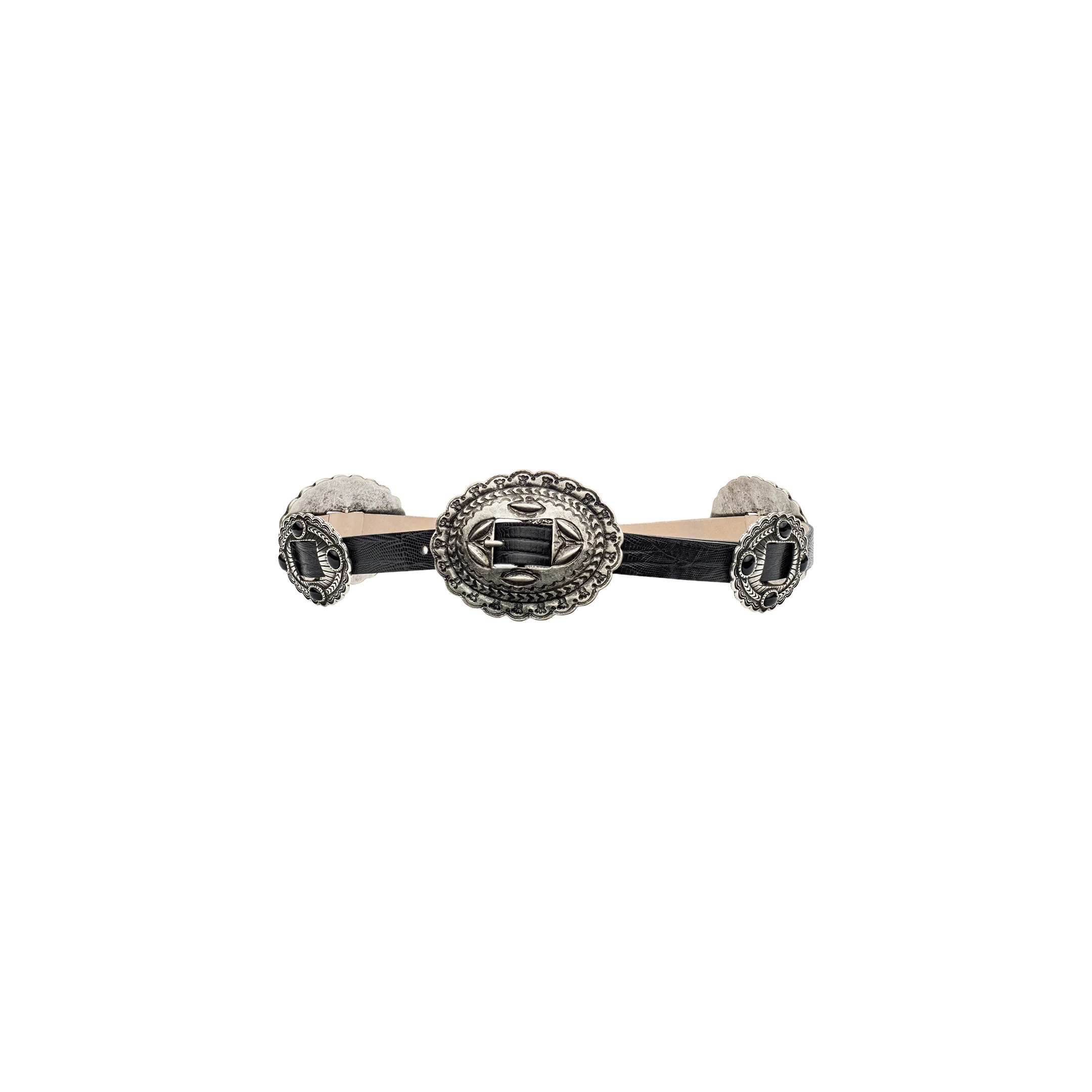 L'AGENCE Rocha Leather Belt In Black Lizard Embossed | L'Agence