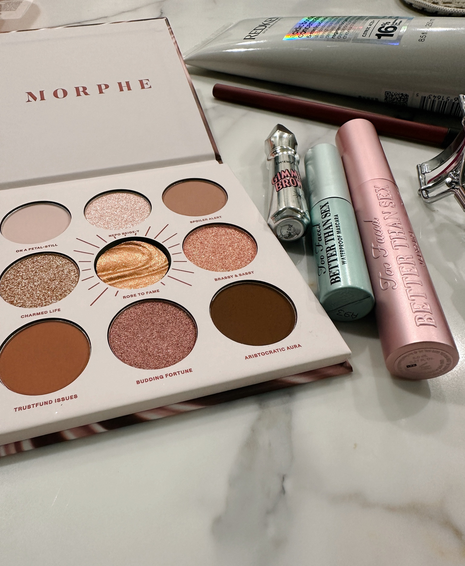 Ulta Haul!! 😍 The colors in the Morphe Rose to Fame eyeshadow palette are perfection 🙌🏼 

Benefit Gimme Brow | Too Faced Better Than Sex Mascara | Eyelash Curler | Bare Minerals Treasured Red Lip Liner | Redken  Acidic Bonding Concentrate Hair Mask

#LTKFindsUnder50 #LTKBeauty #LTKFindsUnder100