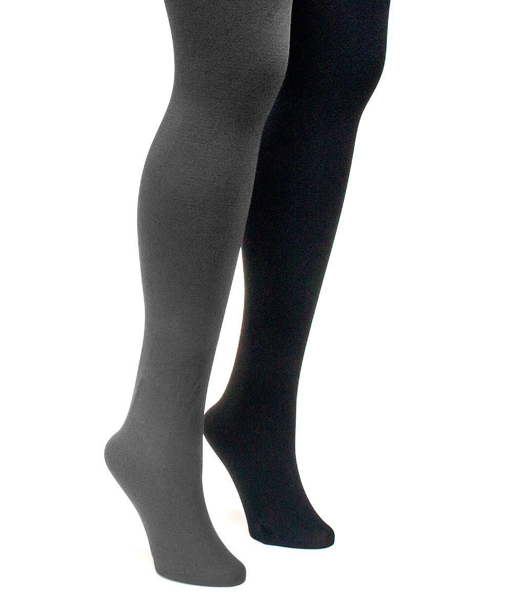 Muk Luks Women's Tights Black/Dark - Black & Dark Gray Fleece-Lined Tights Set - Women | Zulily