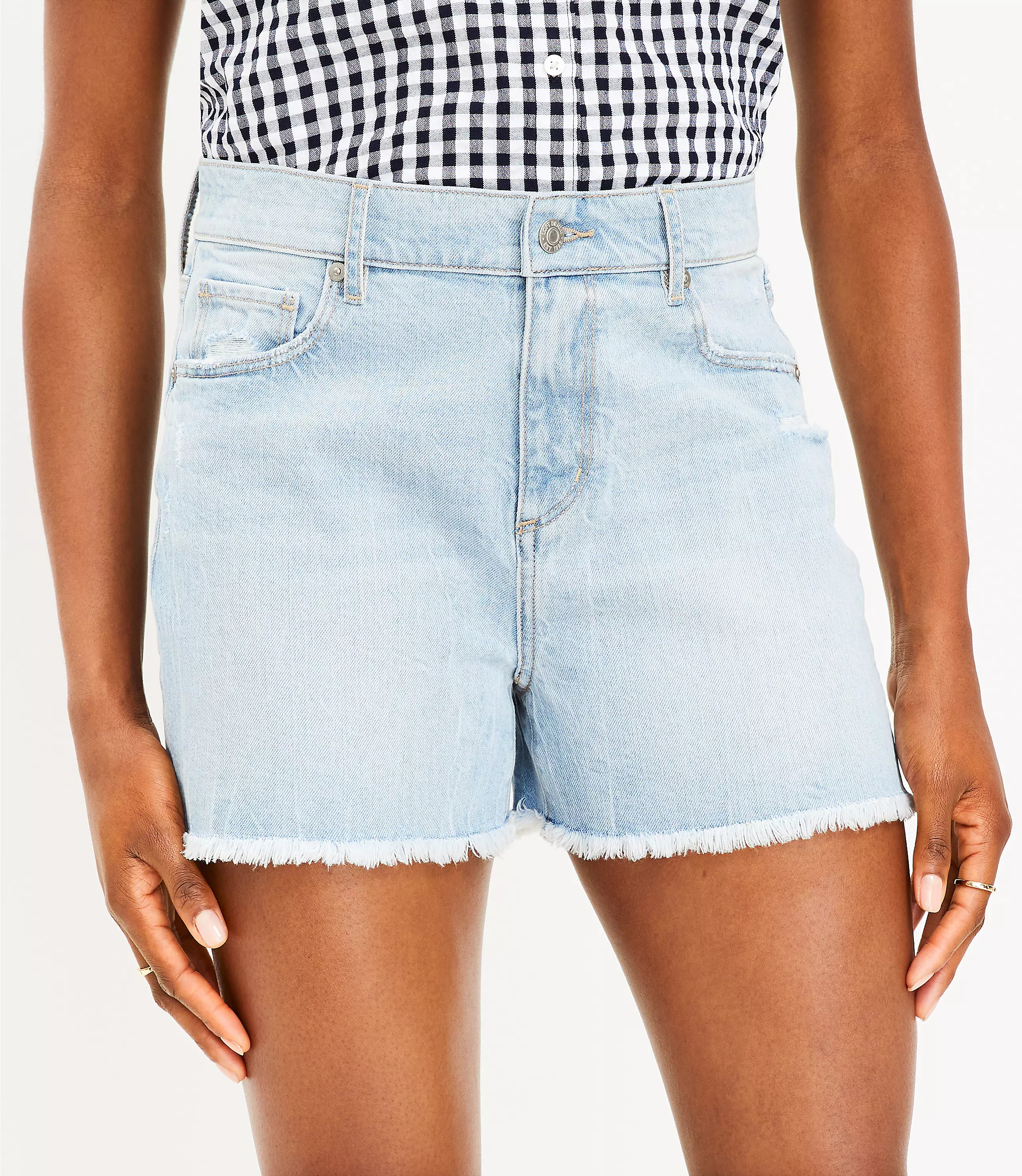 Curvy Fresh Cut High Rise Cut Off Denim Shorts in Classic Light Indigo Wash | LOFT
