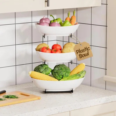 Plastic Fruit Bowl Basket For Kitchen Countertop, 3 Tier Fruit Holder With Black Metal Stand, Serving Tray For Food, Vegetable, Cake, Dessert In Party | Wayfair North America
