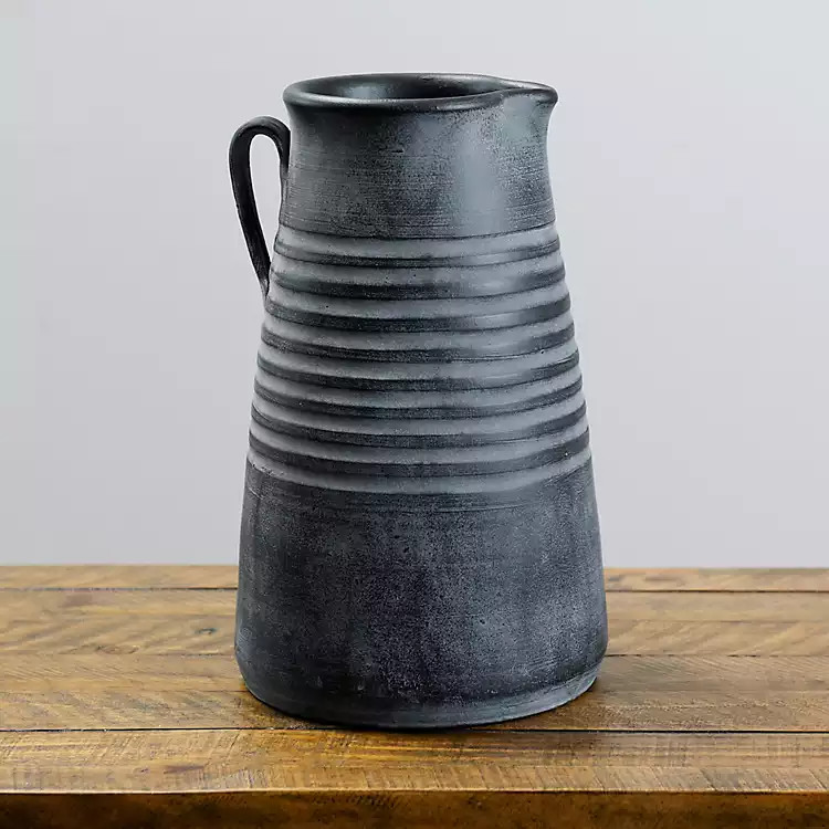 New!Black Terracotta Groove Pitcher | Kirkland's Home