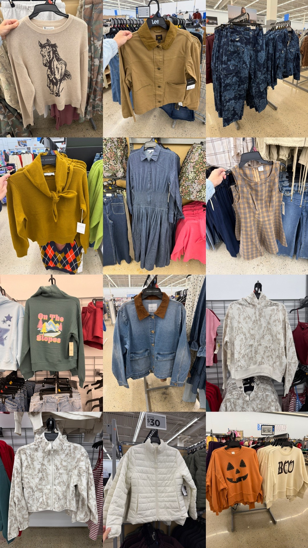 Here’s what just dropped at Walmart! The scarf neck sweater in yellow, denim shirt dress, viral horse sweater and more. #walmartfashion