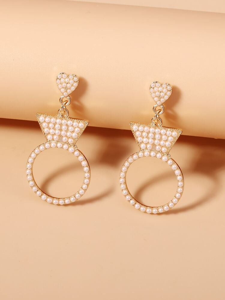 Faux Pearl Geometric & Circle Drop Earrings | SHEIN