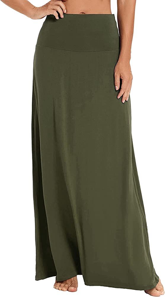 EXCHIC Women's Bohemian Style Print/Solid Elastic Waist Long Maxi Skirt | Amazon (US)