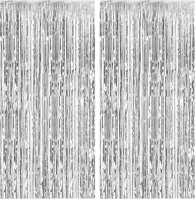 2 Pack Foil Curtain Backdrop Silver Metallic Tinsel Foil Fringe Curtains Photo Booth Props for Bi... | Amazon (US)