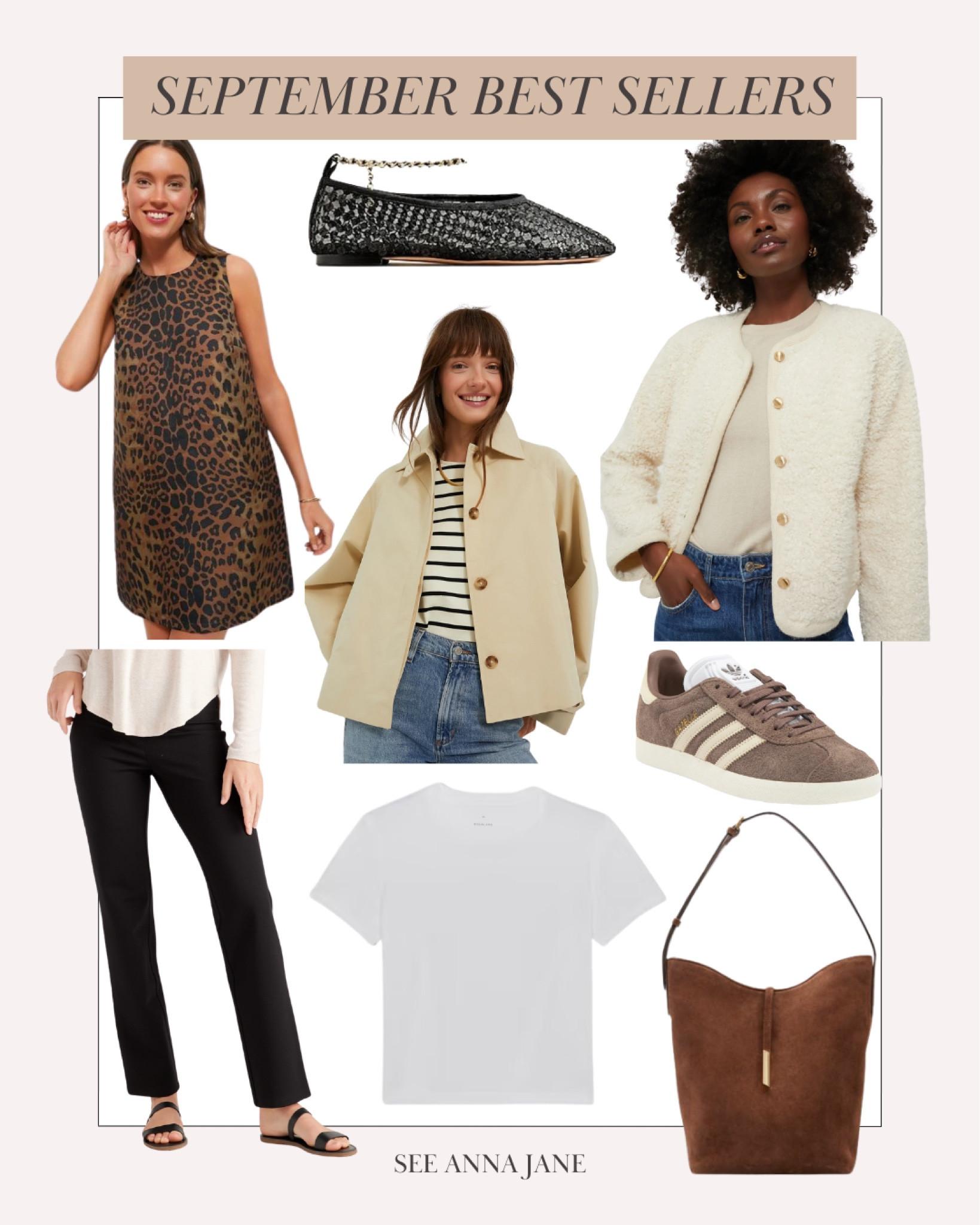 September best sellers 🤎 

Leopard dress, mesh flats, Sherpa jacket, cropped trench coat, black jeans, cotton tee, sneakers, suede bag

#LTKShoeCrush #LTKSeasonal #LTKFindsUnder100