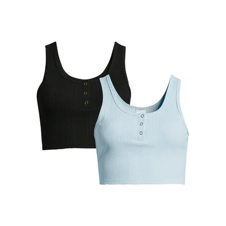 No Boundaries Cropped Henley Tank Top, 2 Pack, Women’s and Women’s Plus | Walmart (US)