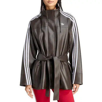 adidas Originals Faux Leather Belted Jacket in Auroracofee at Nordstrom, Size X-Small | Nordstrom