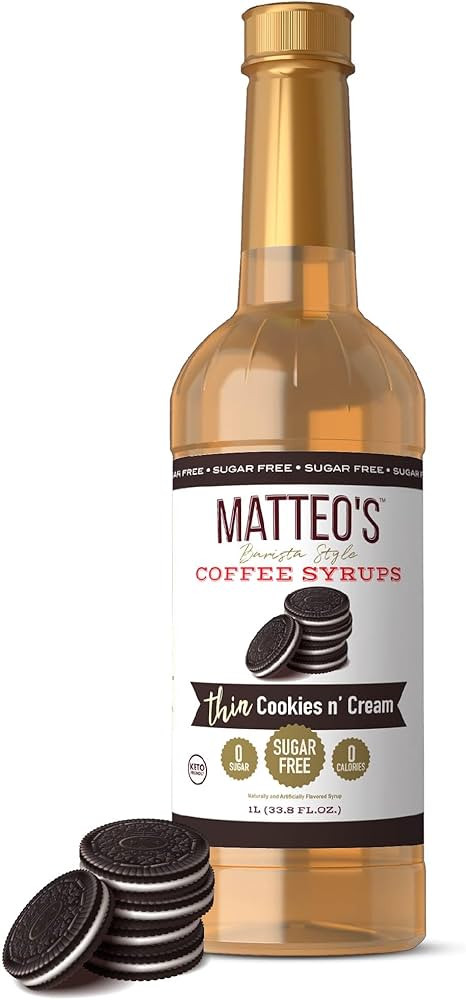 Matteo's Barista Style Sugar-Free Coffee Syrup, Cookies and Cream Flavor, Zero Calories and Sugar... | Amazon (US)