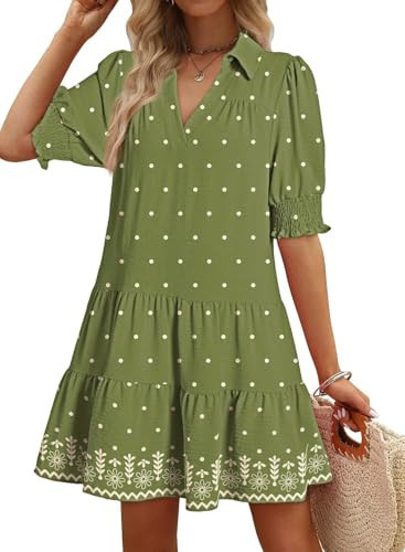 Dokotoo Boho Dresses for Women 2026 Spring Summer Casual Dress Mini Womens Dresses Vacation Resort Wear Texture Women's Clothing Fashion Beach Plus Size Clothes Green a | Amazon (US)
