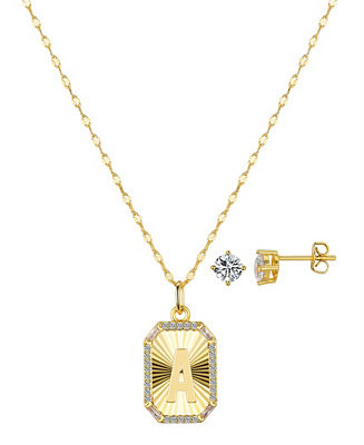 Cubic Zirconia Initial Pendant Necklace and Stud Earring Set | Macy's