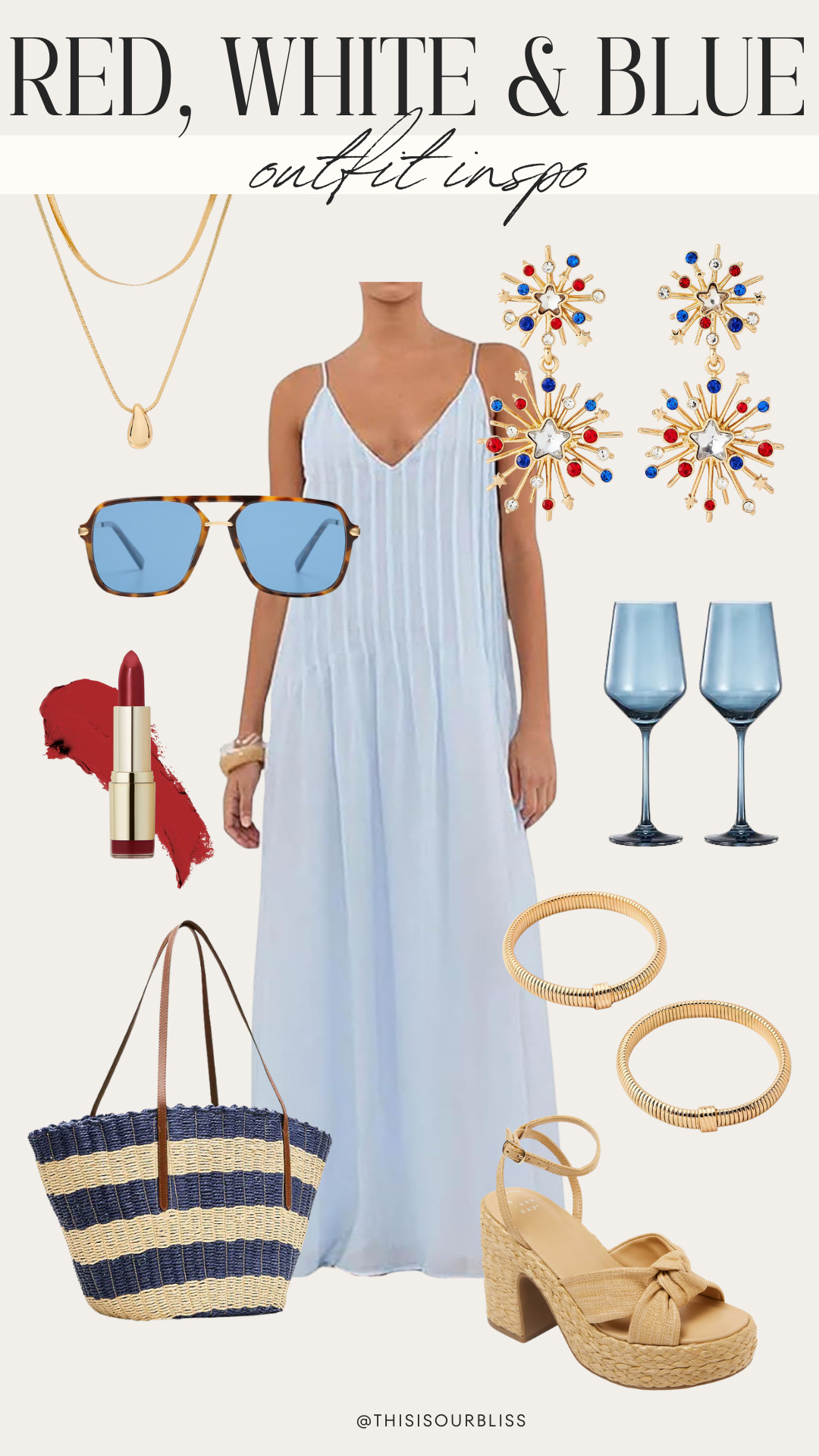 The kind of dress you’ll keep reaching for all summer long ☀️💙 Styled this light blue maxi with woven heels and festive accessories for an easy Memorial Day look that’s perfect for brunch, BBQs, or celebrating the long weekend in style 🇺🇸✨ #MDWStyle #SummerOutfit #Target #Amazon 

 #LTKootd #LTKSeasonal #LTKSaleAlert
