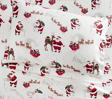 Heritage Santa Organic Flannel Sheet Set & Pillowcases | Pottery Barn Kids | Pottery Barn Kids