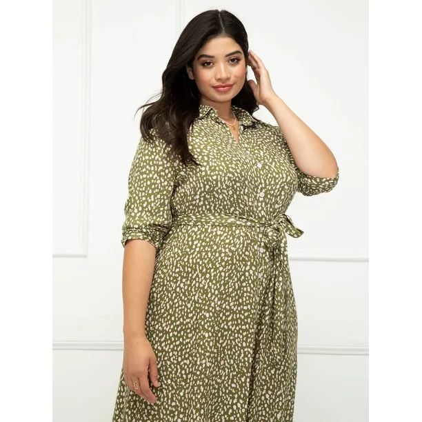 ELOQUII Elements Women's Plus Size Dot Print Button-Down Maxi Dress - Walmart.com | Walmart (US)