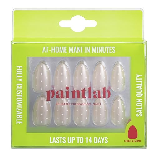 PaintLab Press On Nails Kit for Women – Mushroom Beige Sugar Dot Almond Fake Nails, 30 Nails in 15 Sizes with Glue, Reusable Salon Quality Press On Nails | Amazon (US)