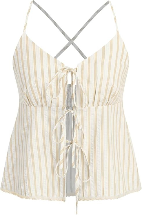 CIDER Womens Tie Front Tops Cotton Blend Going Out Striped Sleeveless V Neck Vacation Beach Tank ... | Amazon (US)