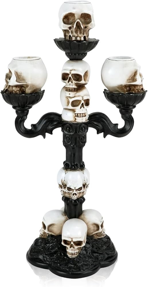 Gothic Skull Candle Holder, Resin Cranium Skeleton Head Candelabra, Spooky Desktop Tealight Candl... | Amazon (US)
