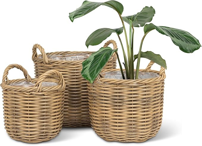 Abbott Collection Tall Woven Baskets/Planters with Handles. Set of 3 - Plastic/Metal, Natural (9.... | Amazon (CA)