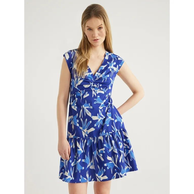 Scoop Women's V-Neck Poplin Mini Dress, Sizes XS-XXL | Walmart (US)